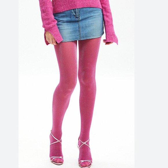 UO Urban Outfitters Pink Metallic Shimmer Tights NEW S/M - Picture 3 of 3